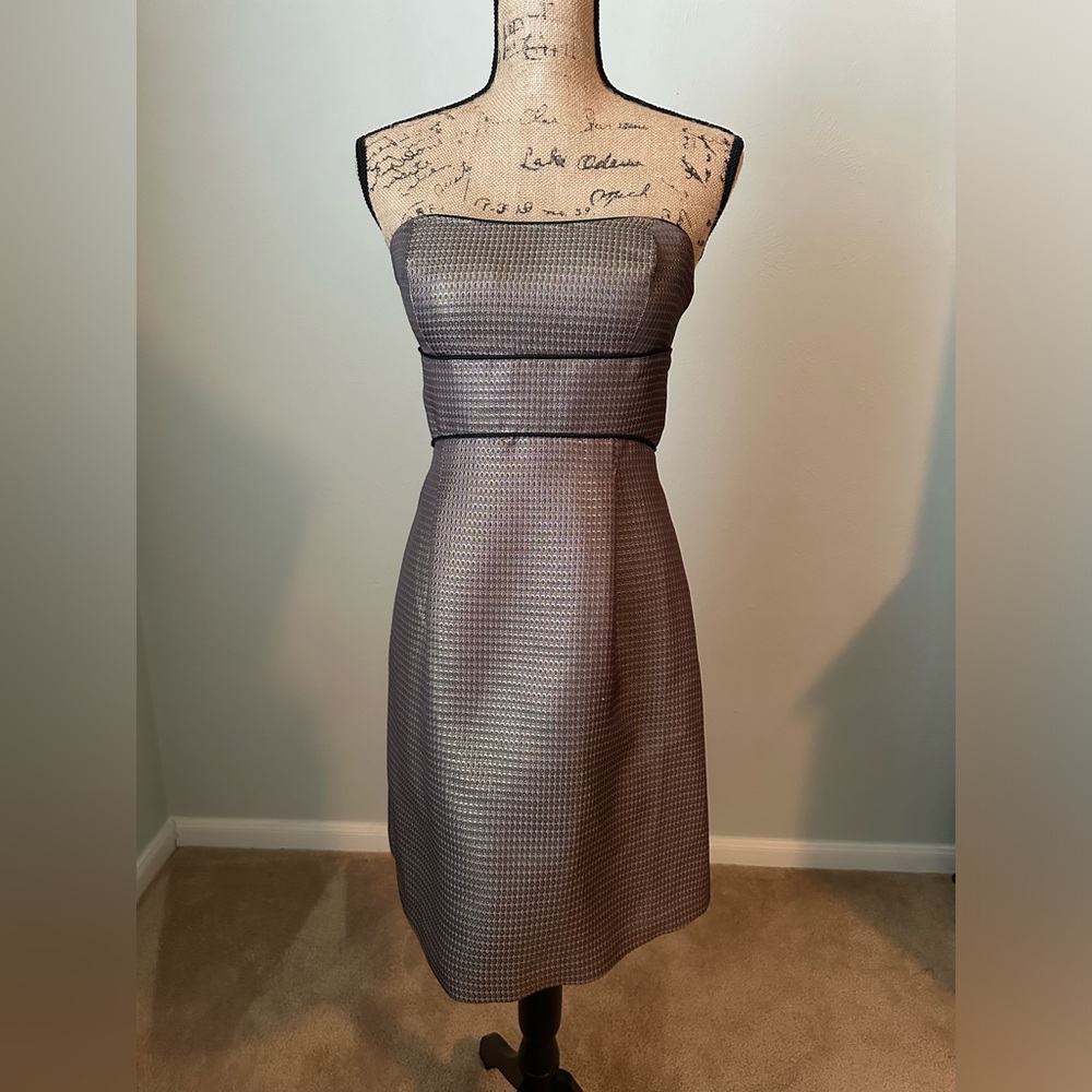Max & Cleo Strapless Mini Cocktail Dress. Size 6. Gold and black tones.